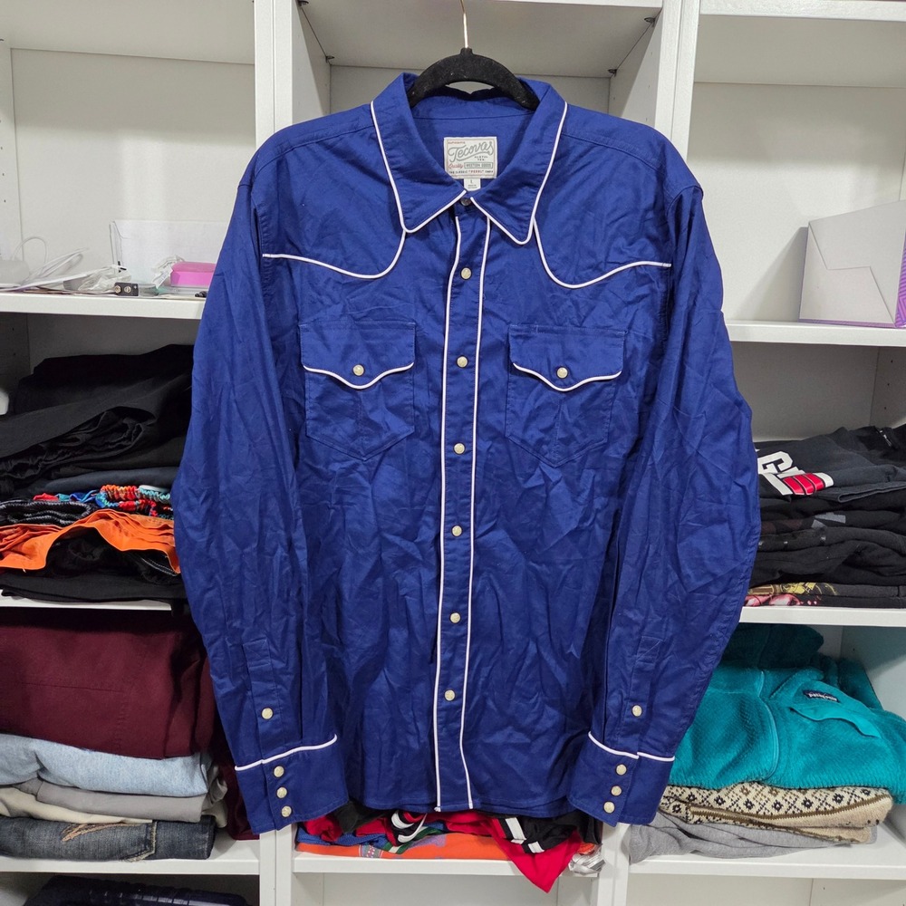 Tecovas Mens Pearl Snap Western Shirt Blue White Piping TM120048 Large